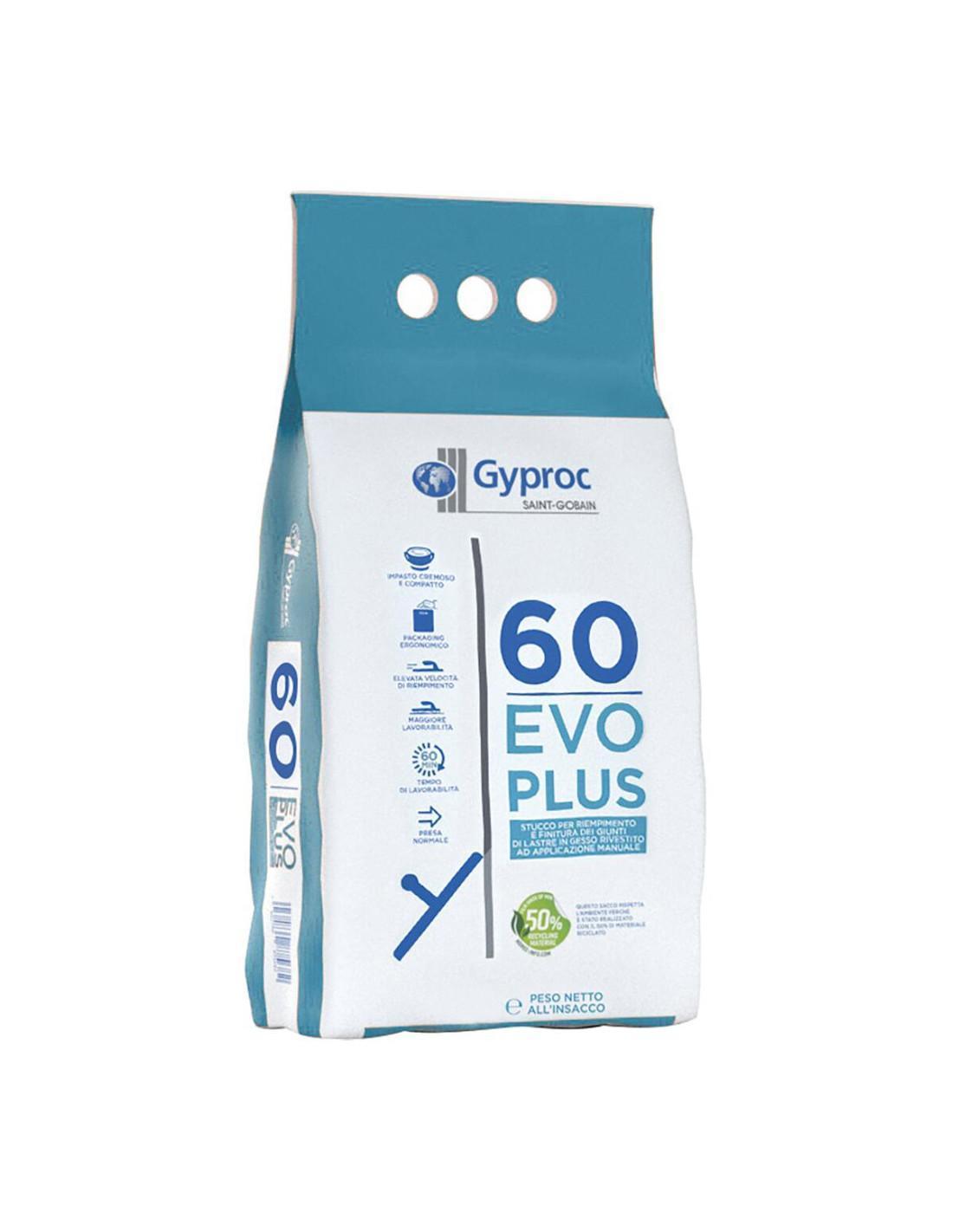 Stucco in polvere Gyproc Evoplus 60 per la stuccatura e la finitura delle lastre in gesso rivestito 5 kg
