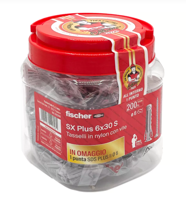 Tasselli con vite Fischer SX Plus 6x30 S con punta in barattolo da 200 pz