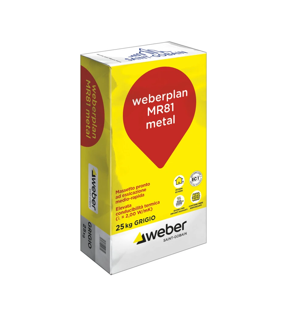Massetto pronto ad essiccazione medio-rapida fibrato Weber Plan MR81 Metal 25kg