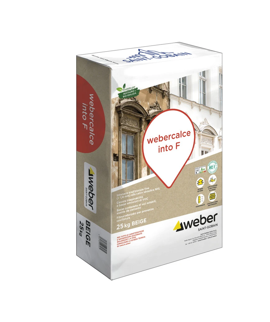 Intonaco premiscelato a base di calce idraulica naturale Weber Calce Into F 25kg