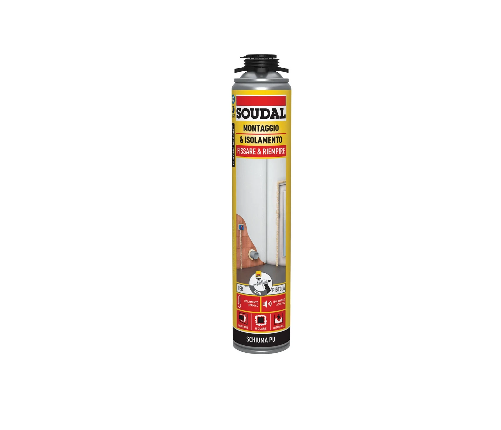 Schiuma poliuretanica Soudal montaggio e isolamento per pistola 750ml