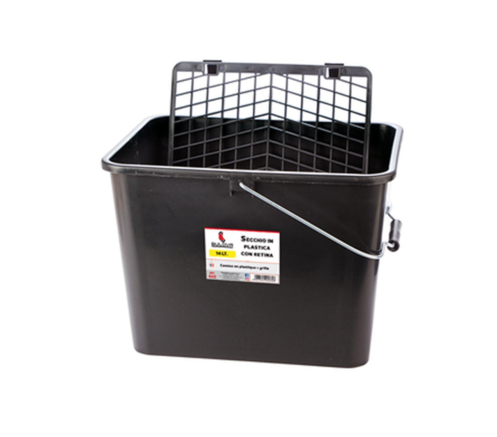 Secchio in plastica nero Pennellificio bulova per pittura 16lt con retina 