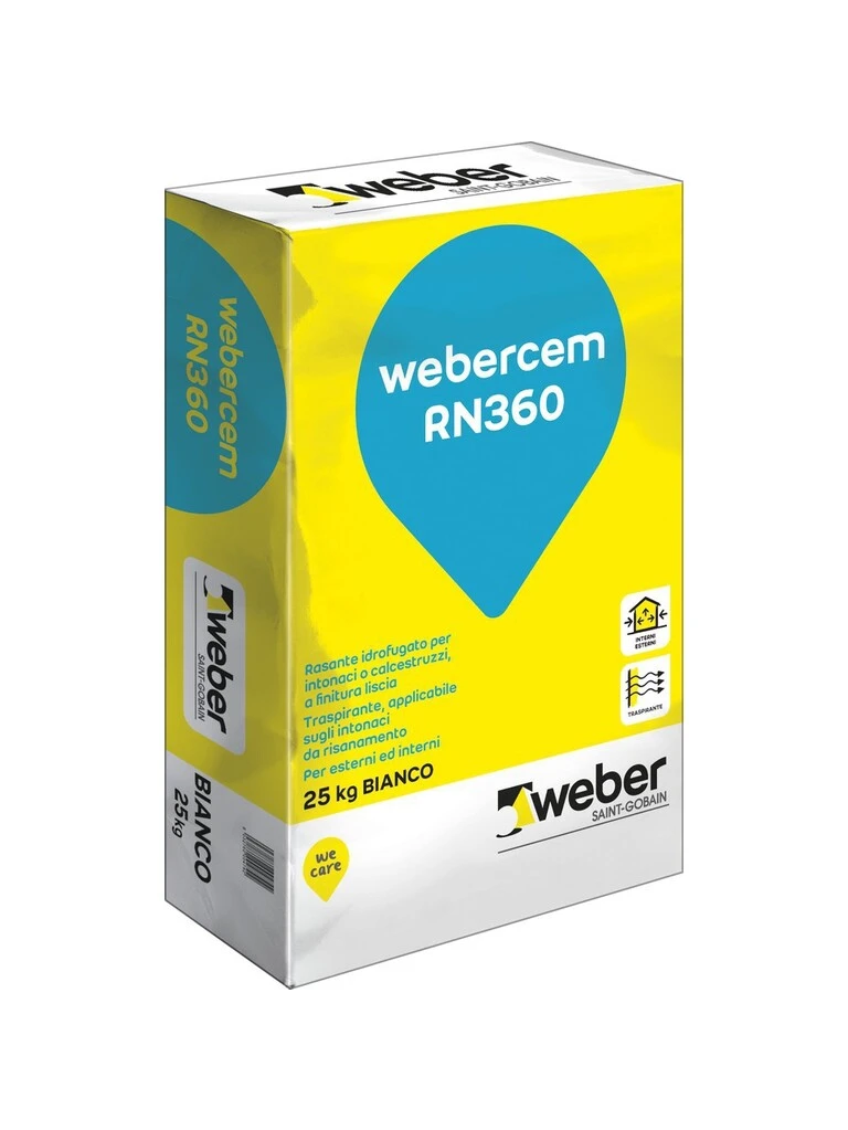Rasante idrofugato a finitura liscia Weber Cem RN360 bianco 25kg