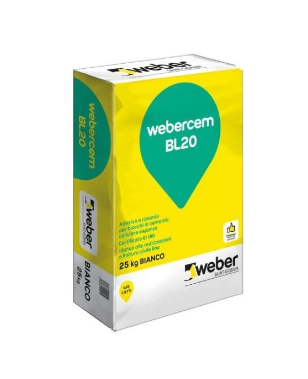 Adesivo/rasante per blocchi in cemento Weber Cem BL20 bianco 25kg