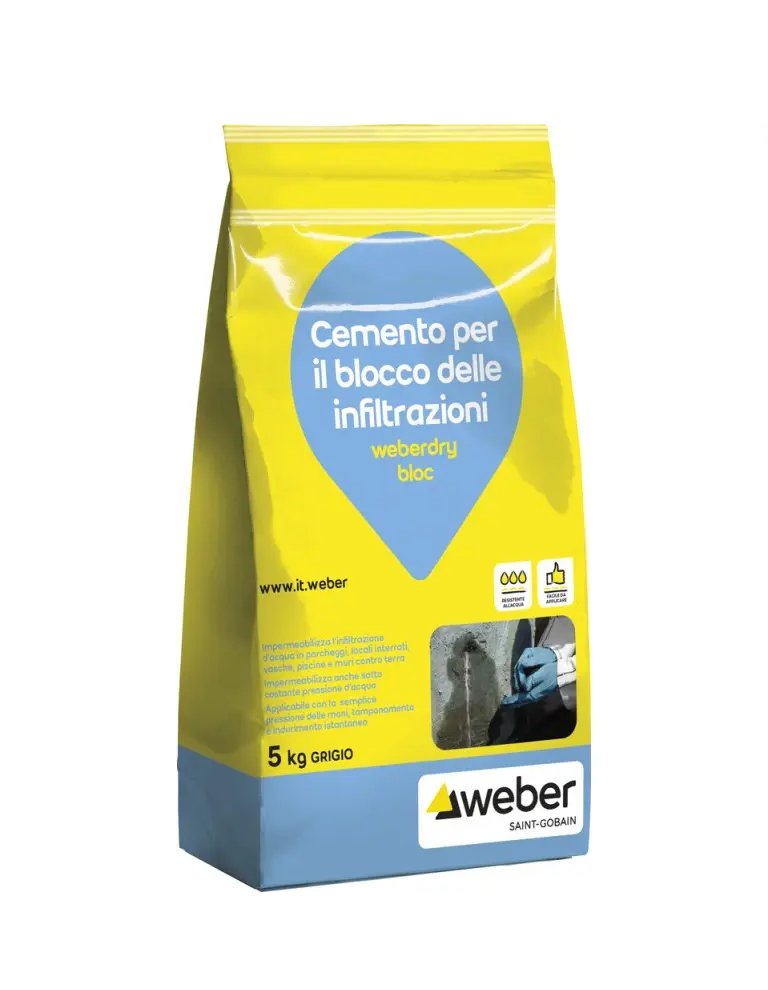 Cemento impermeabilizzante istantaneo Weber dry Bloc 5kg