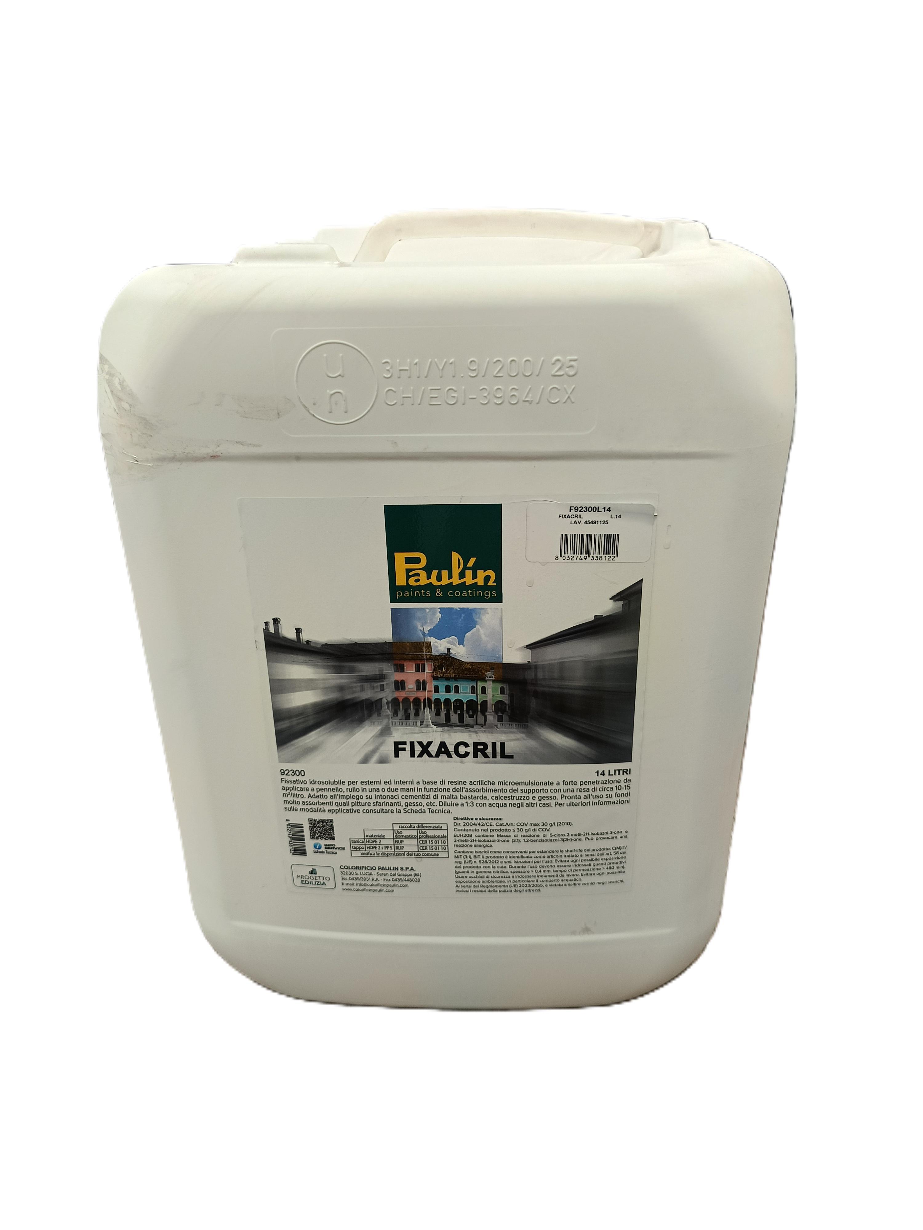 Isolante acrilico fissativo all'acqua Paulin Fixacril 14 litri