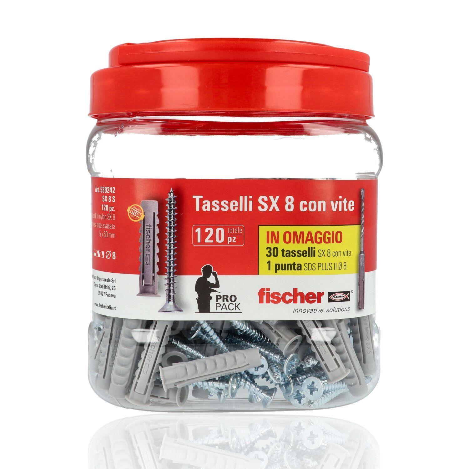 Box Tasselli Fischer con vite SX8S + punta sds plus 8mm 120 pezzi 
