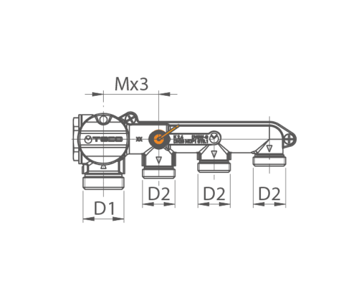 collettore-gas-teco-mono-intercettazione-tre-vie-K2.4-K204DC10100-02 Collettore gas Teco mono intercettazione tre vie K2.4 K204DC10100