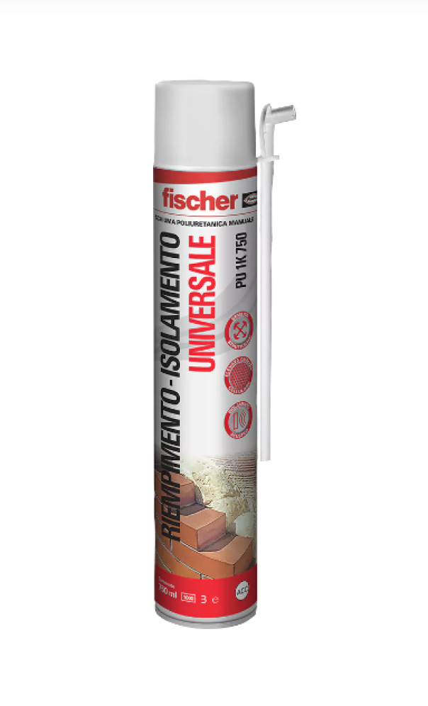 Schiuma PU 1K 750 fischer poliuretanica universale multiuso per uso manuale art.9285