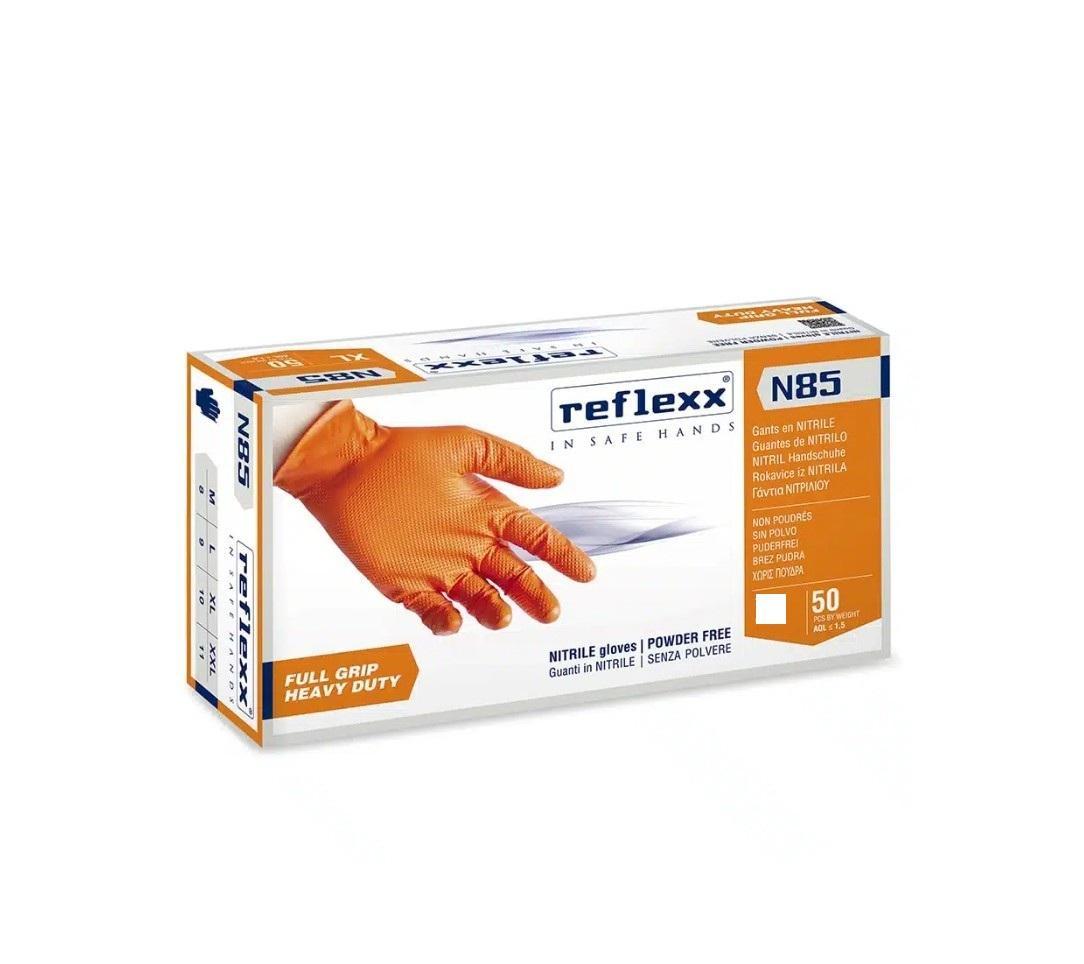 Guanti in nitrile Reflexx N85 arancione senza polvere taglia L 50 pezzi