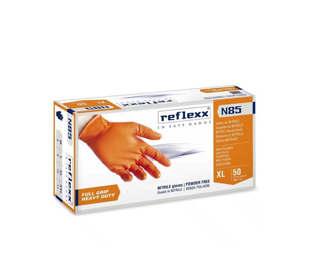 Guanti in nitrile Reflexx N85 arancione senza polvere taglia XL 50 pezzi