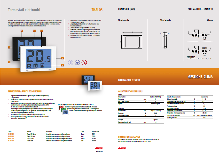 Termostato elettronico touch screen Vemer Ve432100 Thalos Bianco da parete a batterie