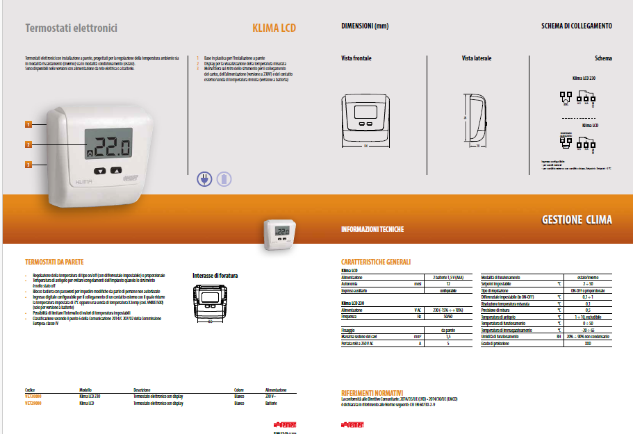 Termostato elettronico Vemer Ve729000 Klima con display LCD parete a batterie