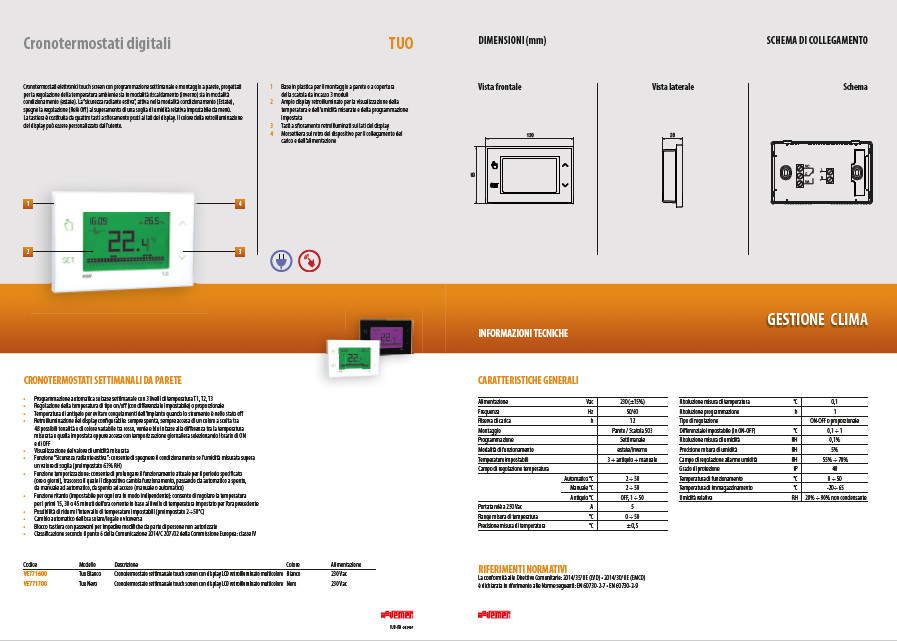 Cronotermostato digitale Vemer Ve771700 Tuo Nero touch screen da parete retroilluminato