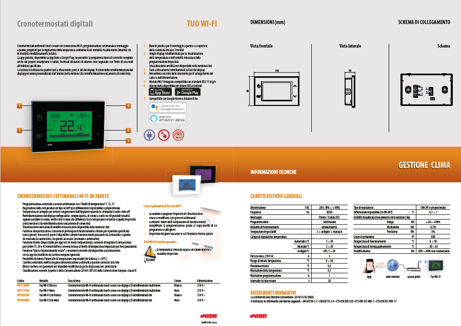 Cronotermostato digitale Vemer Ve772100 Tuo Wi-Fi Nero touch screen da parete retroilluminato
