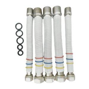 Kit flessibili  bianco inox acqua rinforzato 1/2″ 3/4″ 20-40 gas
