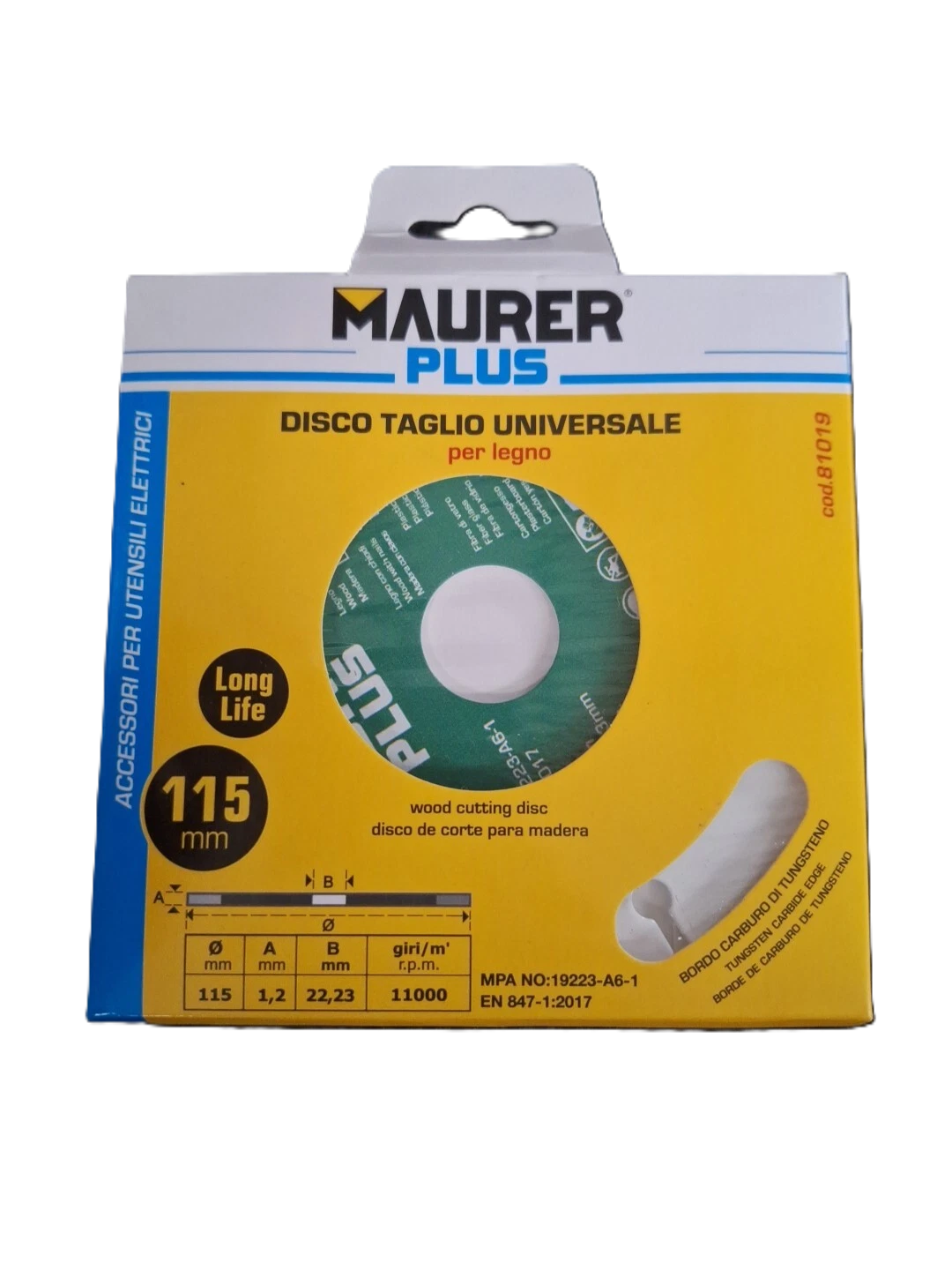 Disco universale per legno Maurer 115x1.2x22.23mm Art. 81019