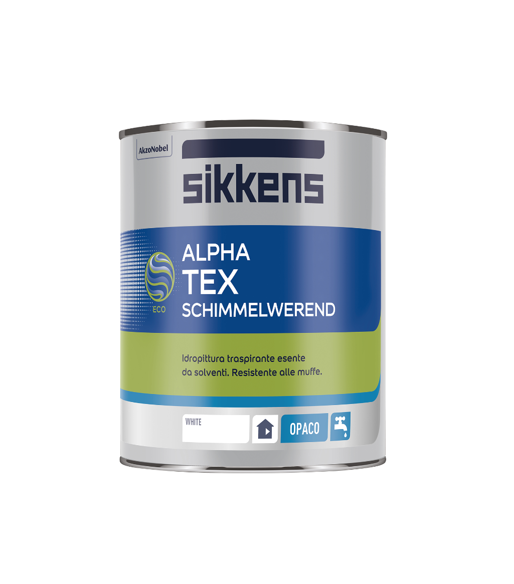 Idropittura traspirante Sikkens per interni Alpha Tex Schimmelwerend SF bianca 1 litro