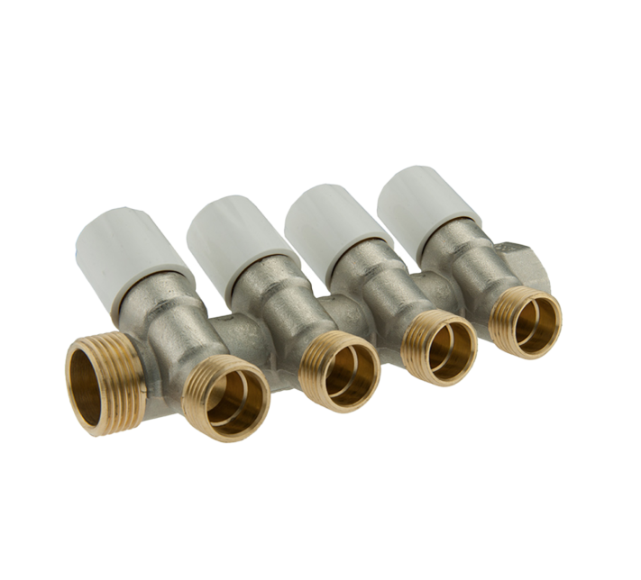 Collettore di distribuzione TDM con valvola di chiusura bianco 3/4 x 1/2 4 vie