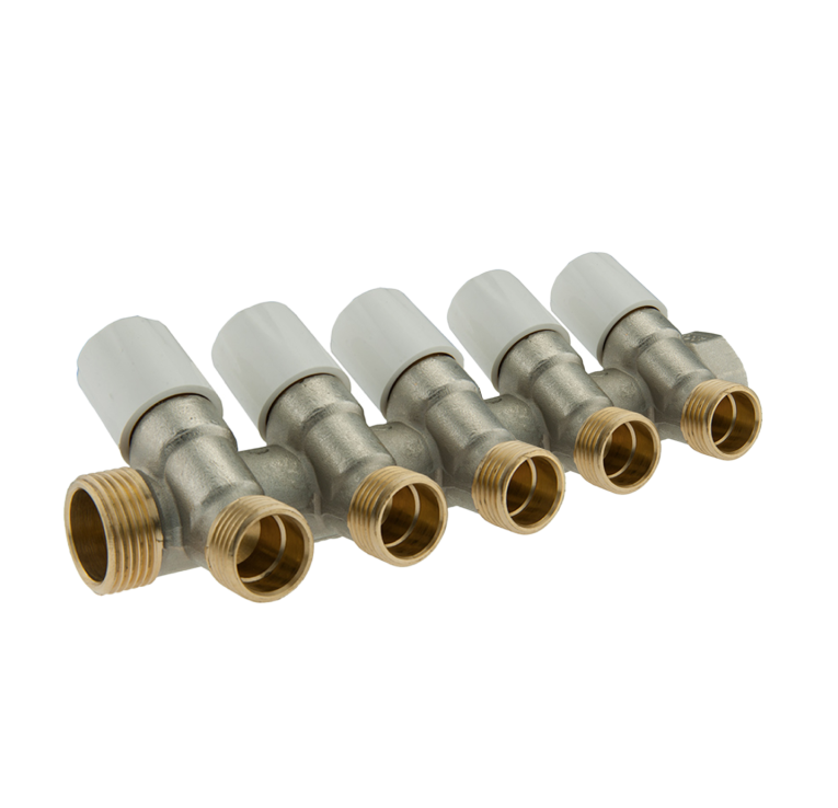 Collettore di distribuzione TDM con valvola di chiusura bianco 3/4 x 1/2 5 vie