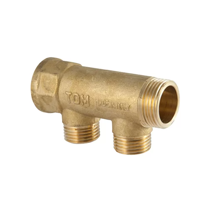 Collettore lineare in ottone giallo TDM 3/4 x 1/2 2 vie