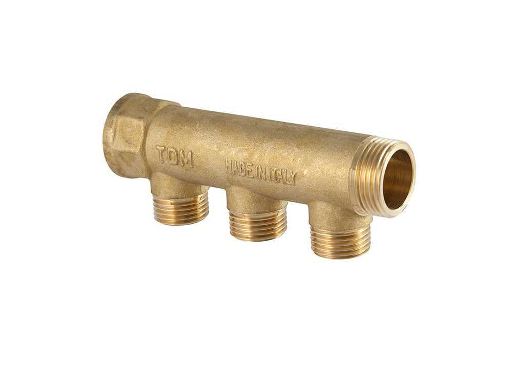 Collettore lineare in ottone giallo TDM 3/4 x 1/2 3 vie