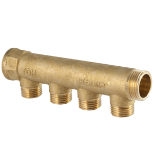 Collettore lineare in ottone giallo  3/4 x 1/2 4 vie