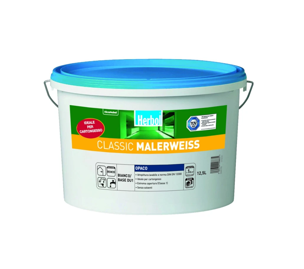 Idropittura murale lavabile per interni Herbol Classic Malerweiss bianco 12.5 litri