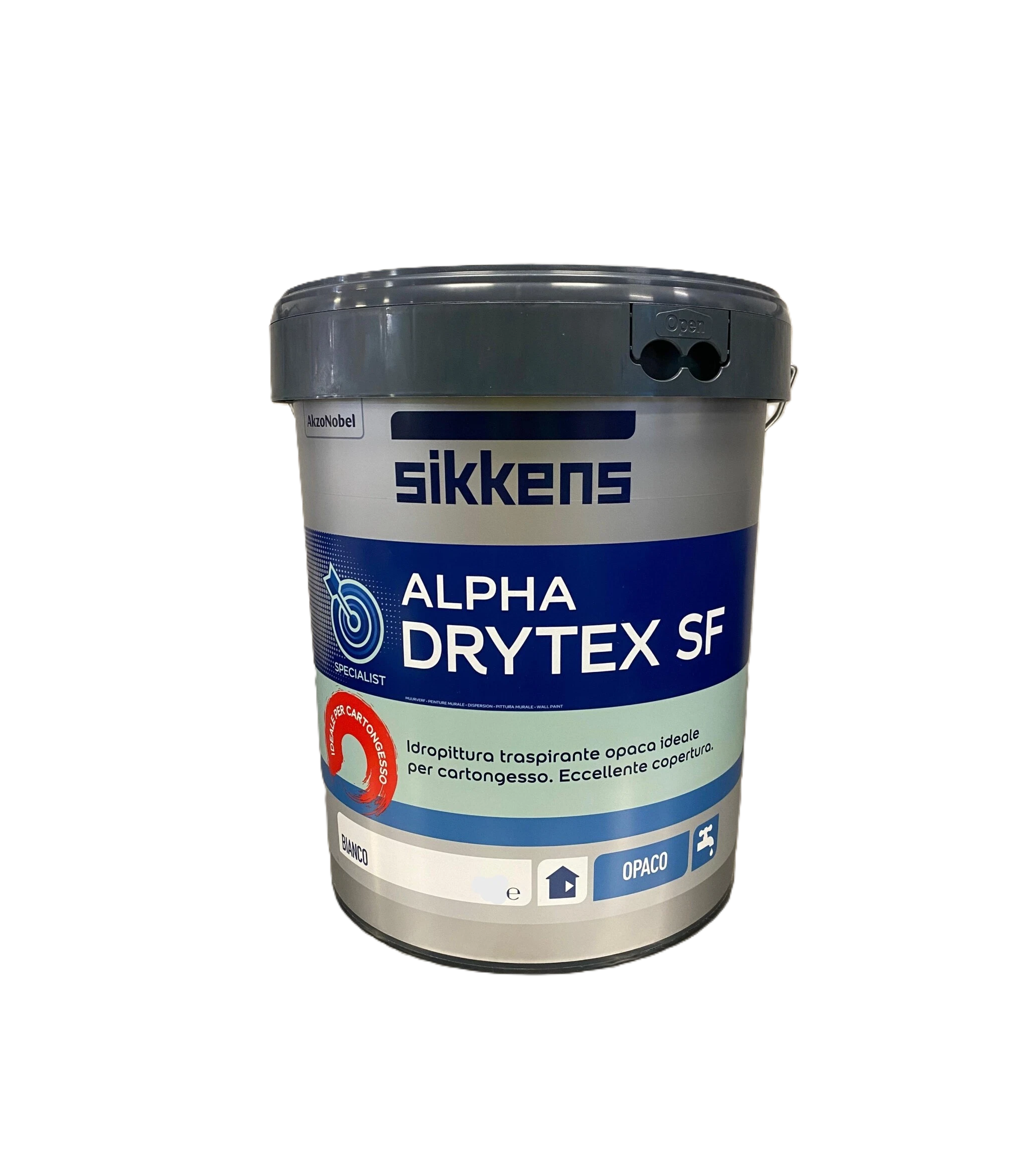 Idropittura traspirante opaca Sikkens per cartongesso Alpha Drytex SF bianca 5 litri