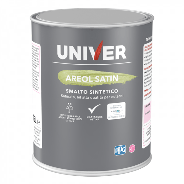 Smalto sintetico satinato PPG Univer Areol satin per esterni bianco 2.5 litri