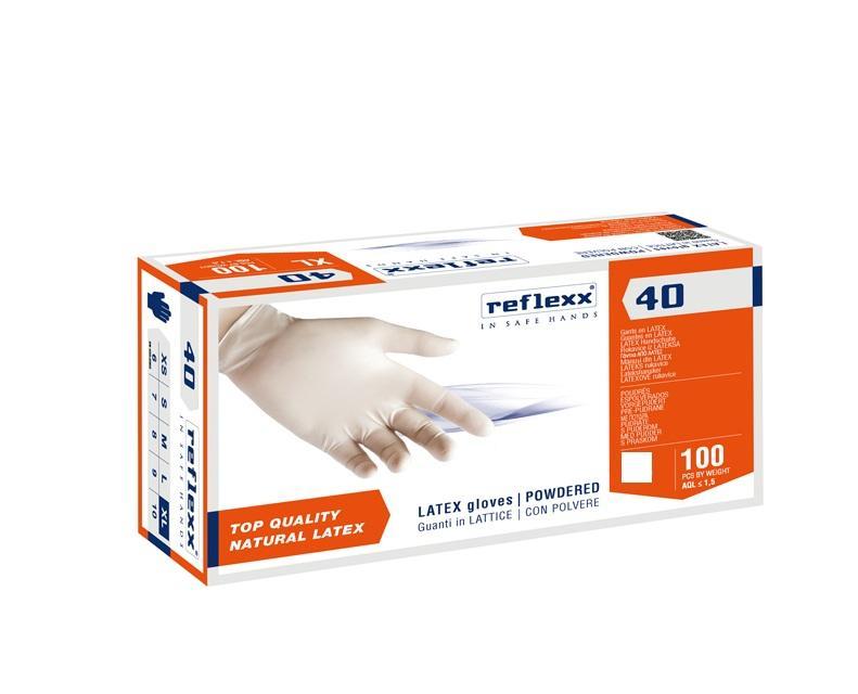 Guanti in lattice Reflexx R40 bianchi con polvere taglia M 100 pezzi