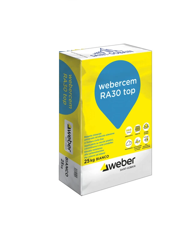 Rasante universale idrofugato e fibrato Weber Cem RA30 Top bianco 25kg