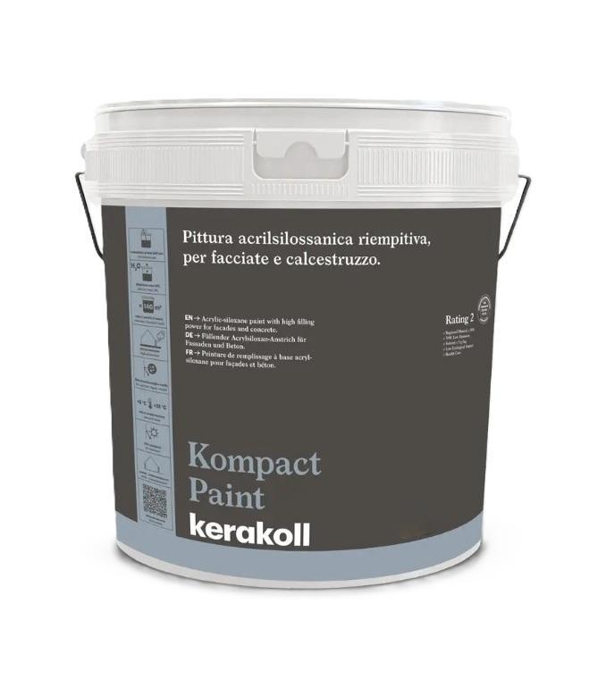 Pittura riempitiva e idrorepellente Kerakoll Kompact Paint per esterno bianca 4 litri