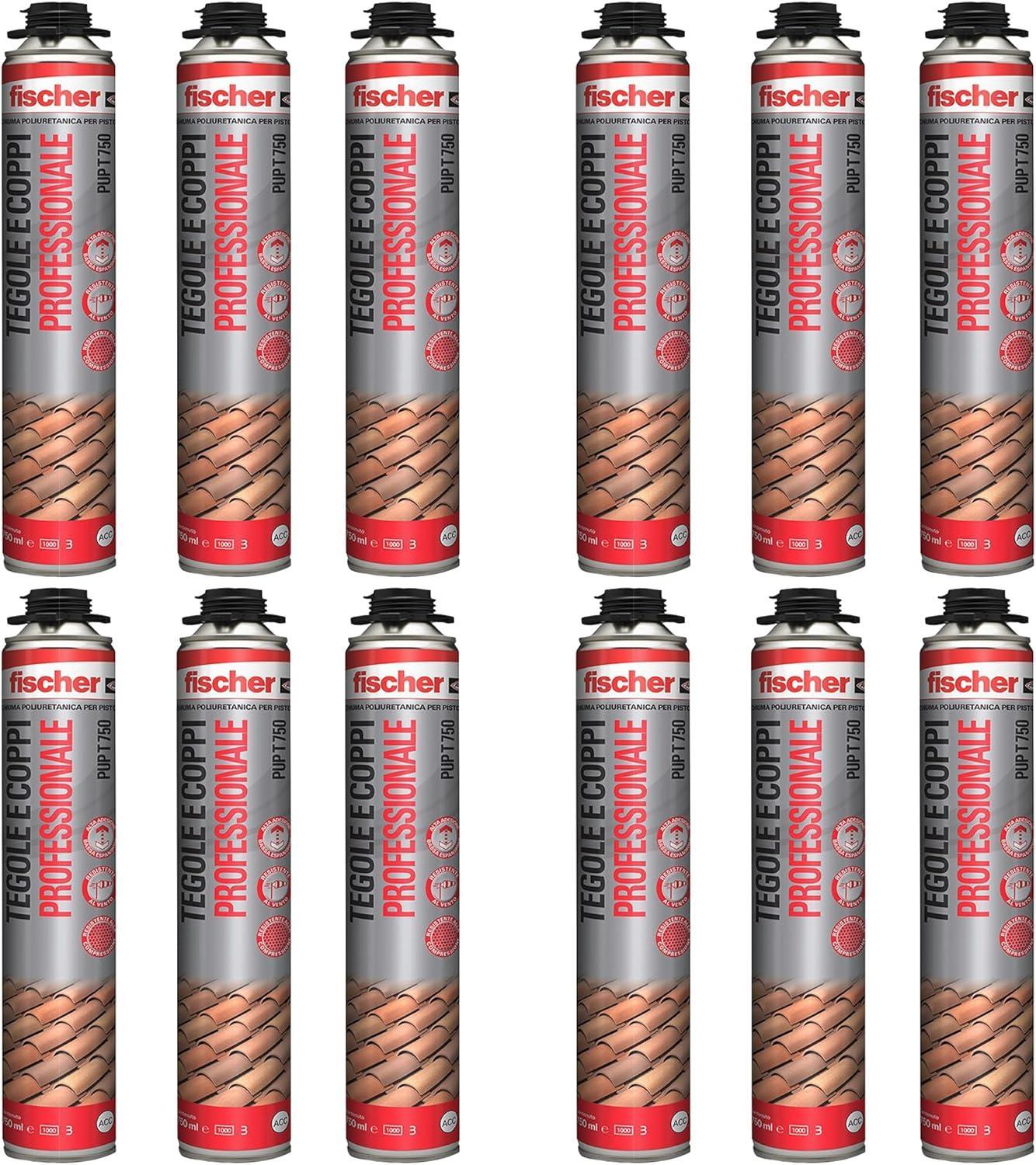 Schiuma poliuretanica Fischer PUP T 750 tegole e coppi 750ml per pistola 12 Pezzi