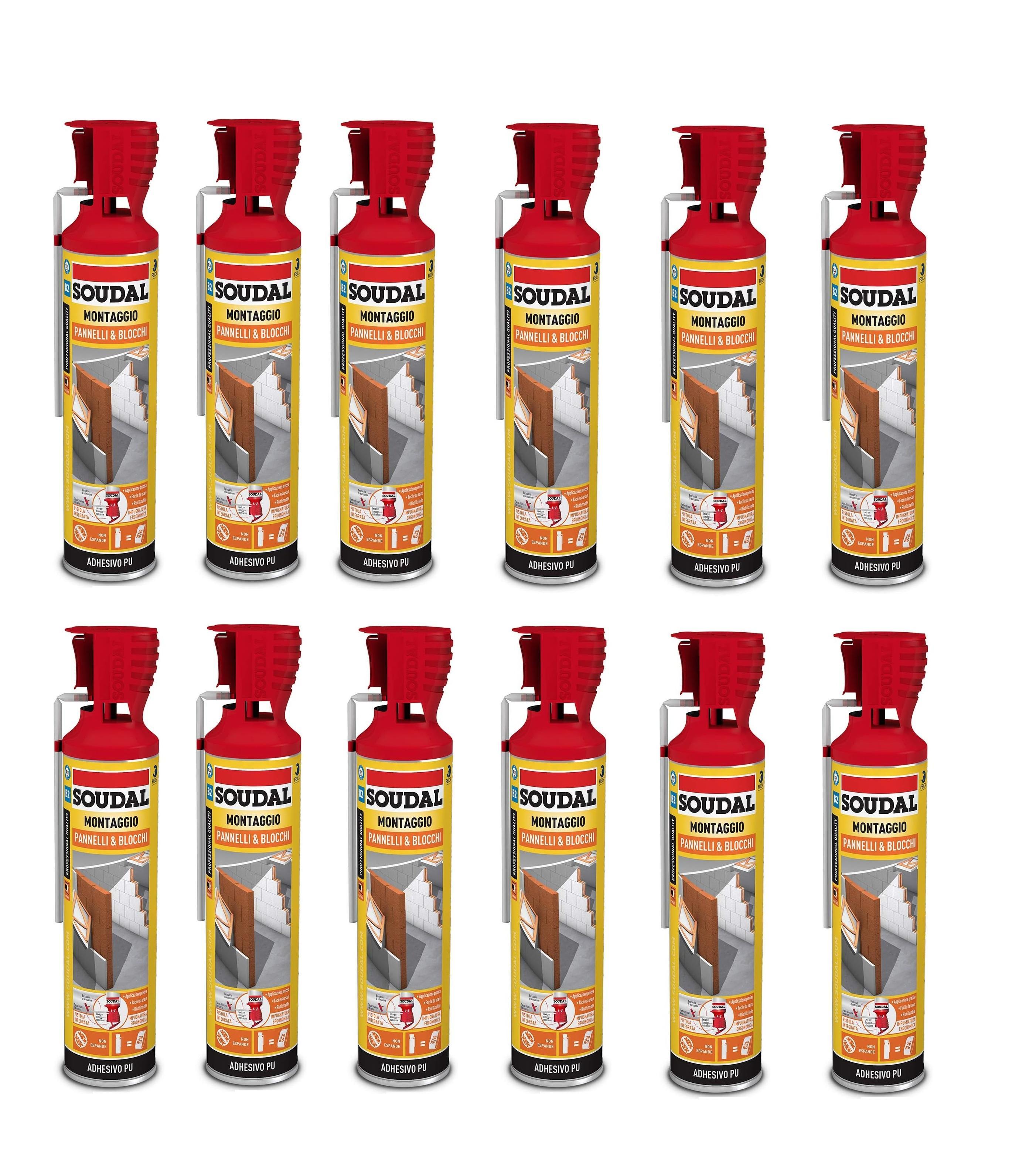 Schiuma Soudal montaggio pannelli e blocchi manuale 600ml 12 Pezzi
