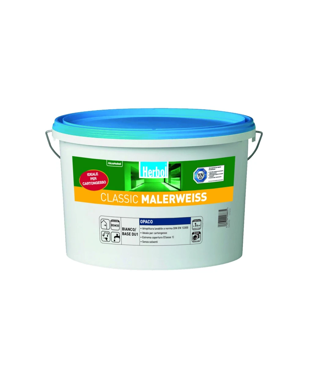 Idropittura murale lavabile per interni Herbol Classic Malerweiss bianco 1 litro