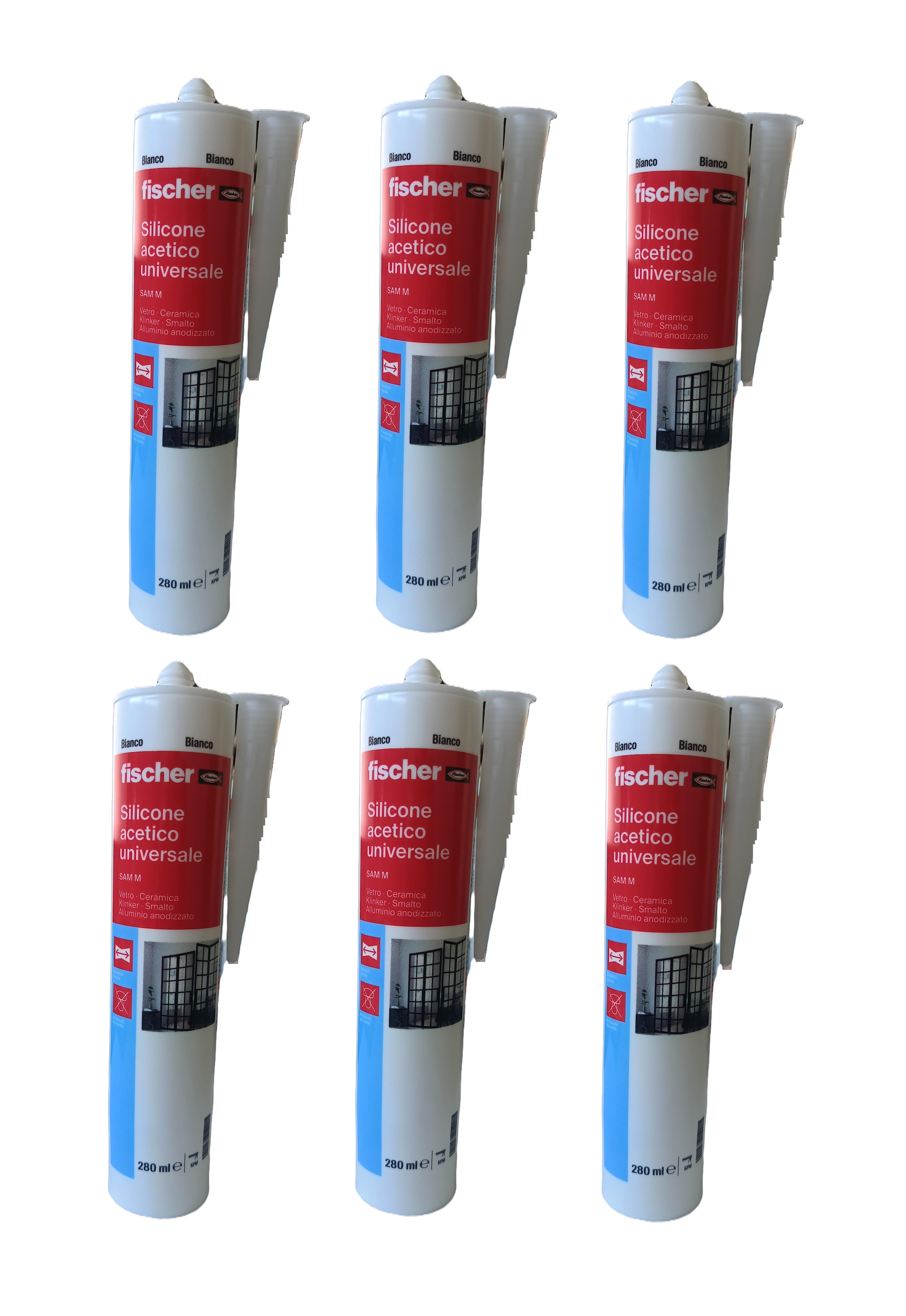 Silicone multiuso acetico antimuffa Fischer SAM M bianco 280ml 6 Pezzi