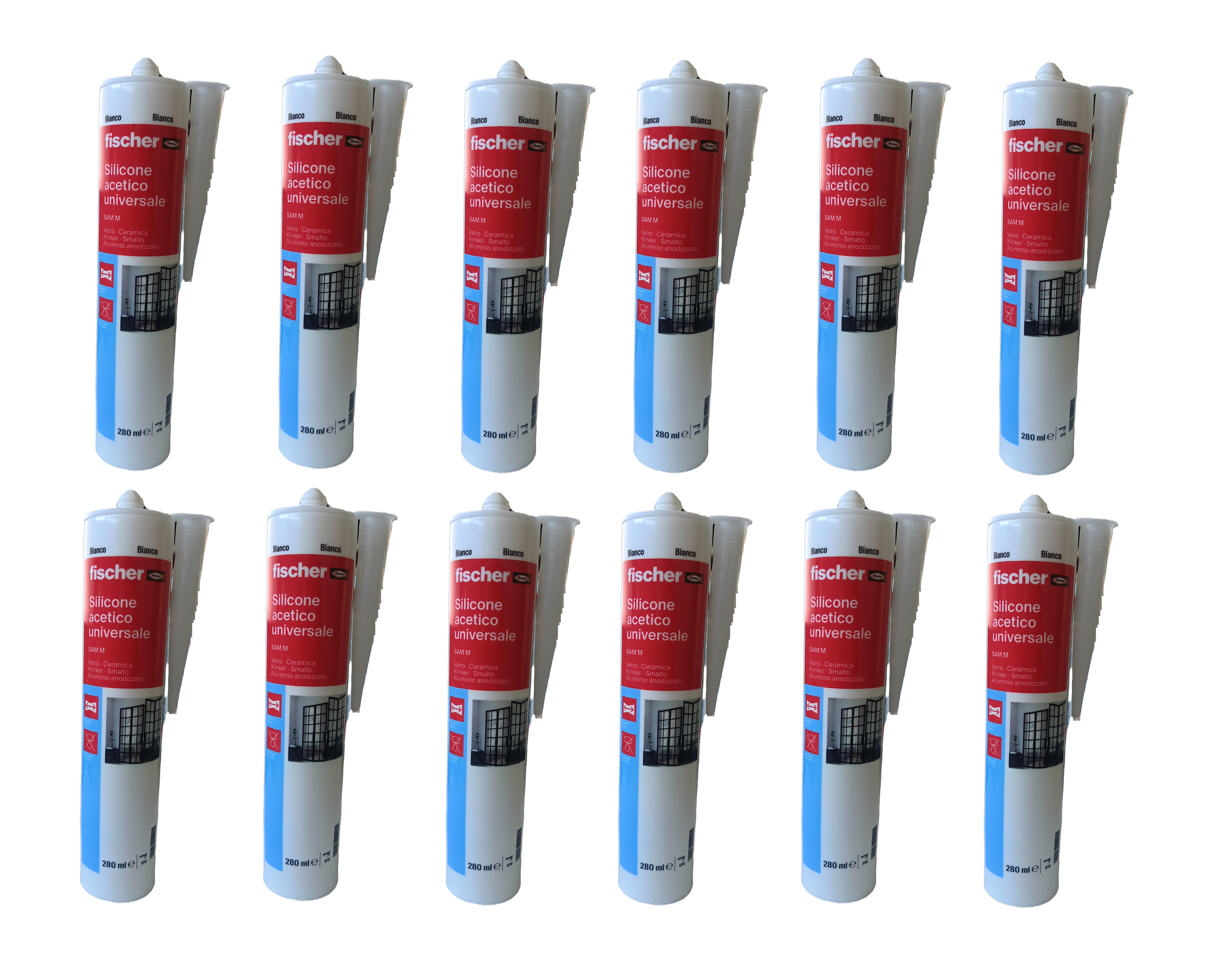 Silicone multiuso acetico antimuffa Fischer SAM M bianco 280ml 12 Pezzi