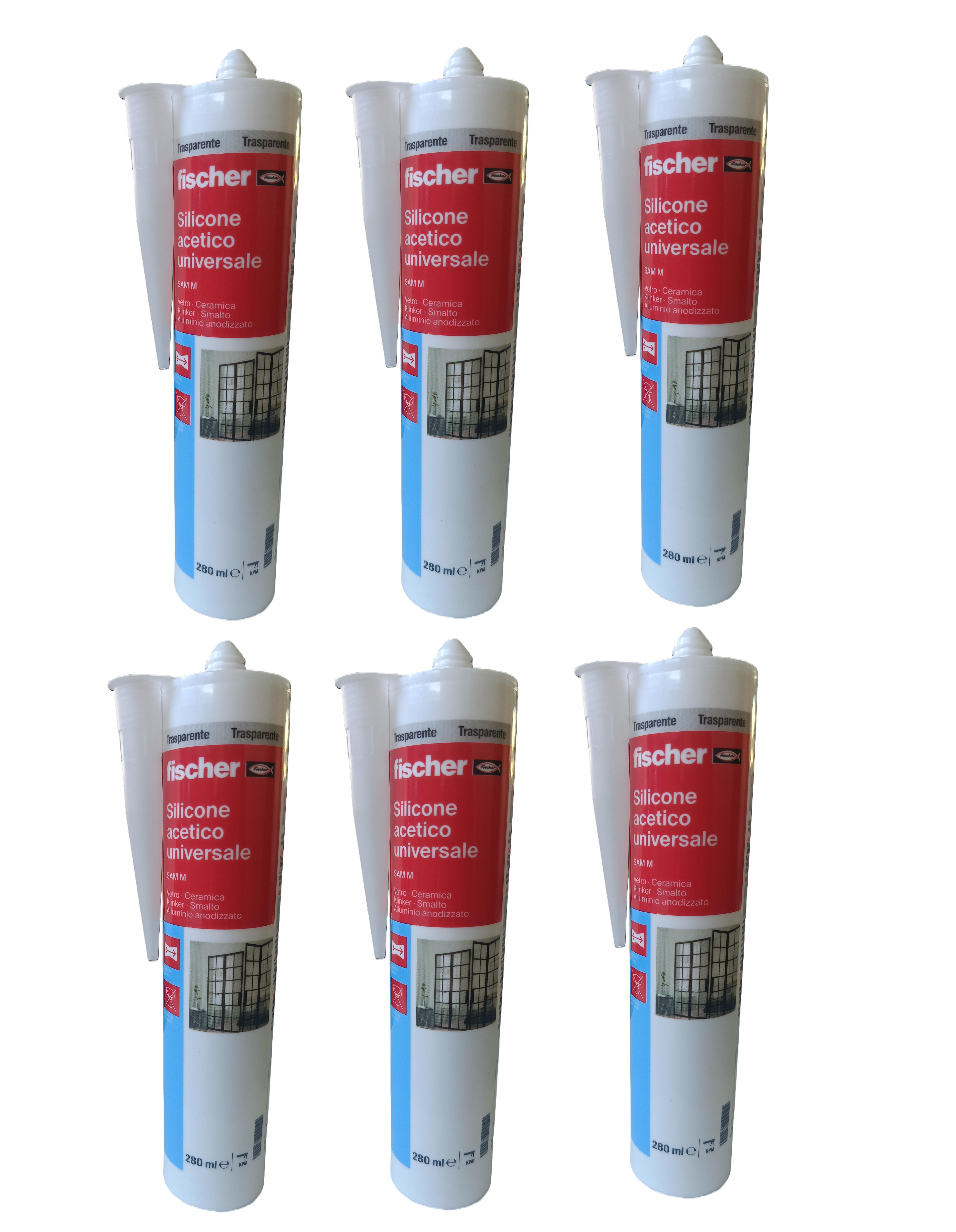 Silicone multiuso acetico antimuffa Fischer SAM M trasparente 280ml 6 Pezzi