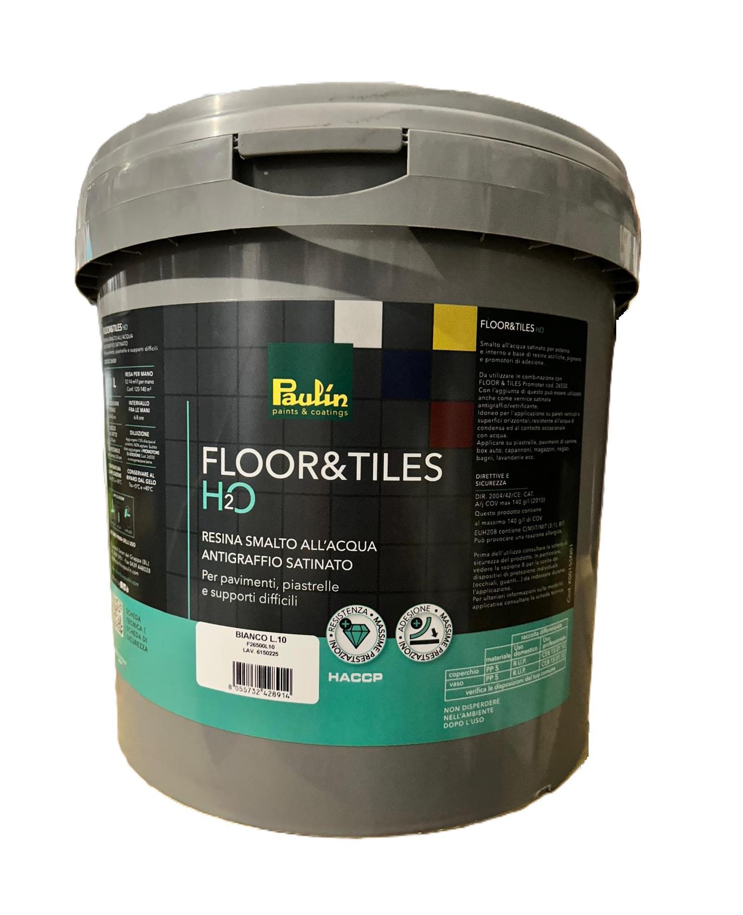 Smalto all'acqua satinato Paulin Floor & Tiles bianco per interno ed esterno 10 litri