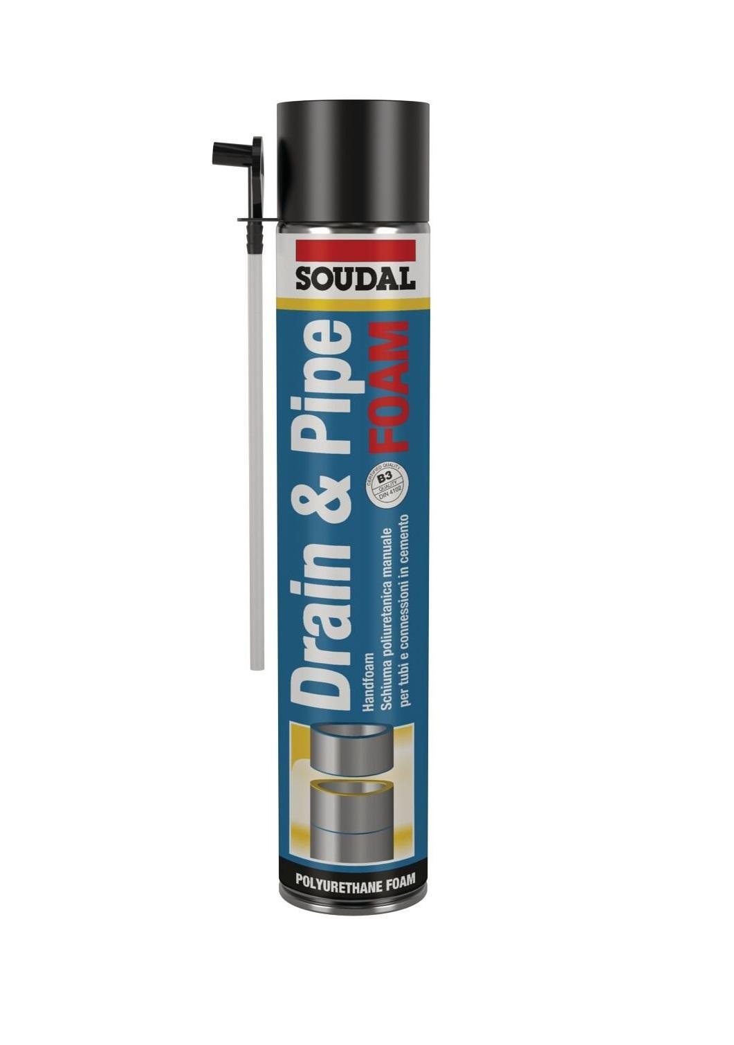 Schiuma per tubi pozzetti in cemento Soudal Drain & Pipe Foam manuale 750ml