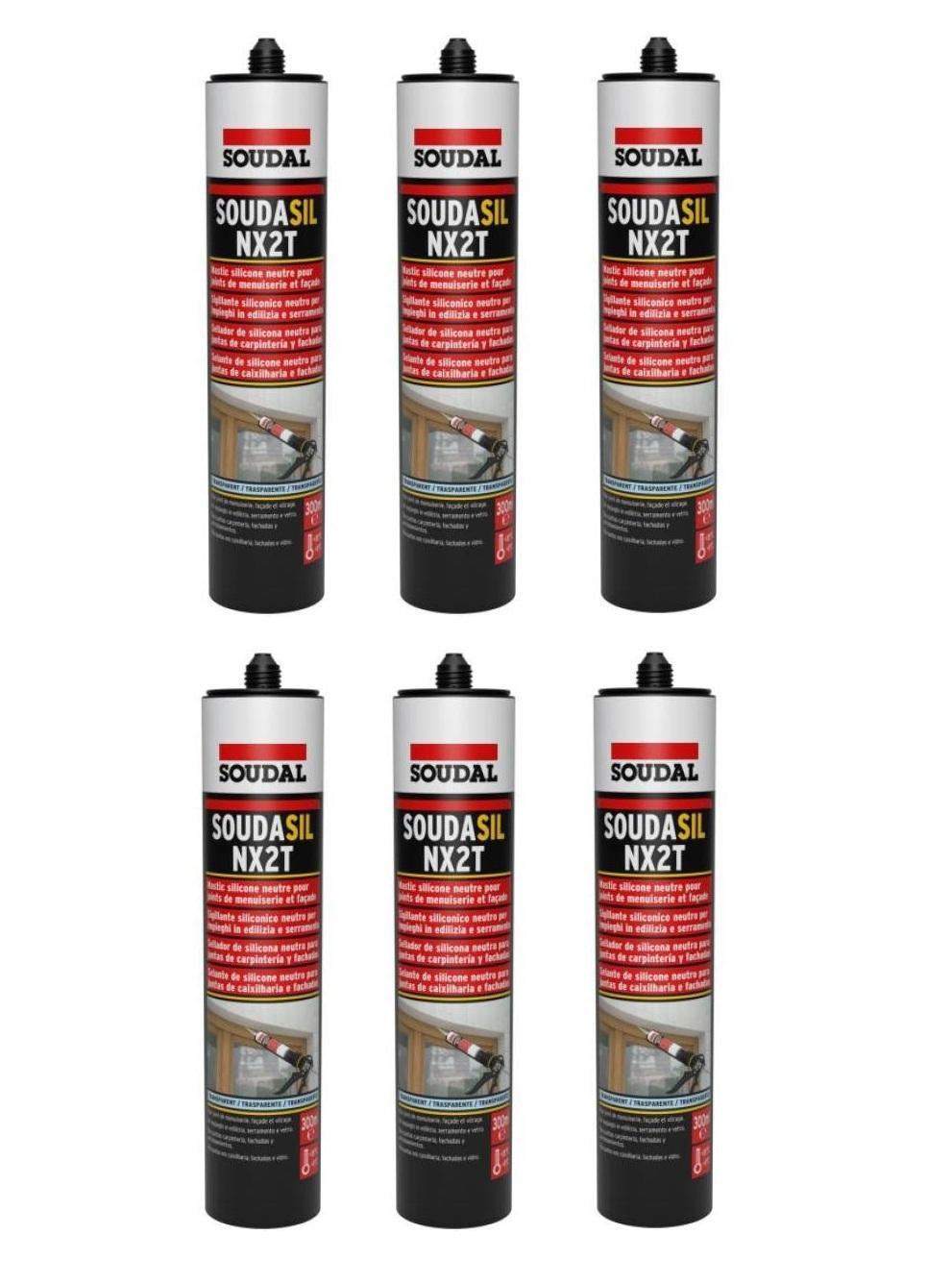 Sigillante siliconico neutro Soudal Soudasil NX2T trasparente 300ml 6 PEZZI