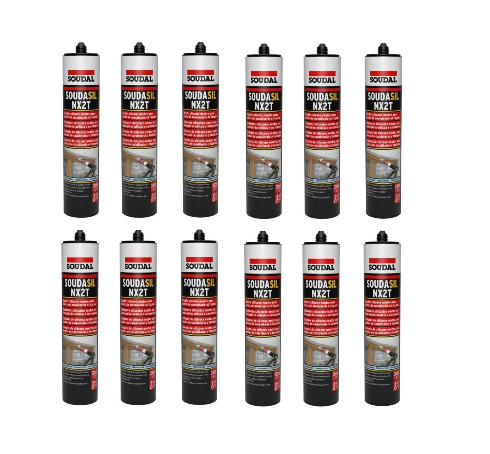Sigillante siliconico neutro Soudal Soudasil NX2T trasparente 300ml 12 PEZZI